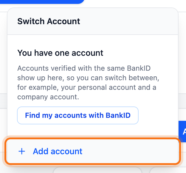 The accounts menu with Add account framed