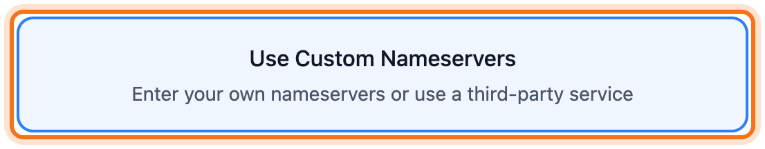 The form for changing nameservers with Use Custom Nameservers chosen. Use Custom Nameservers, Add More Nameservers and Save Changes are framed