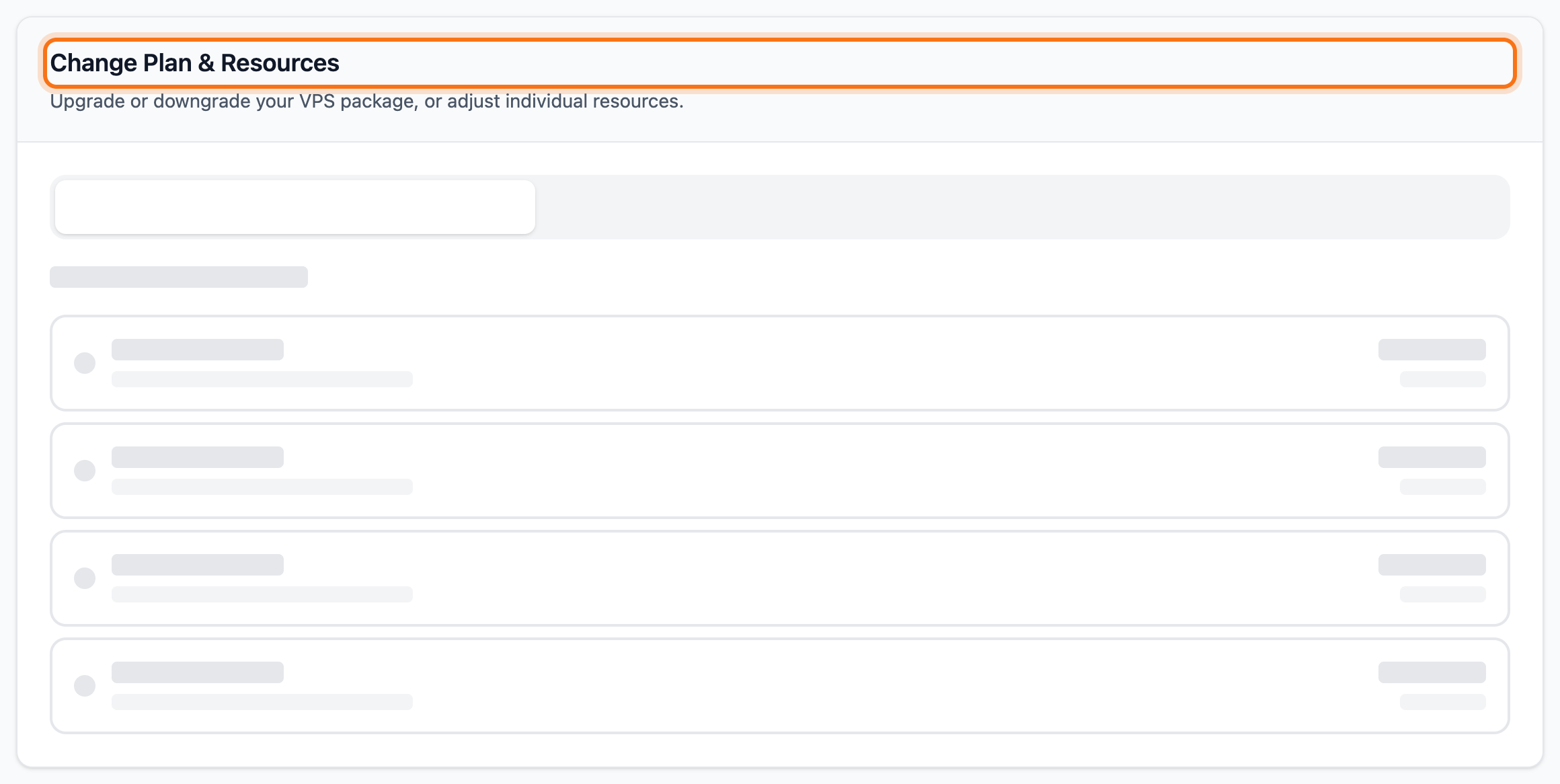 The Change Plan & Resources box on the Billing tab, opened on Adjust Resources after clicking Resize by the main disk. The heading is framed