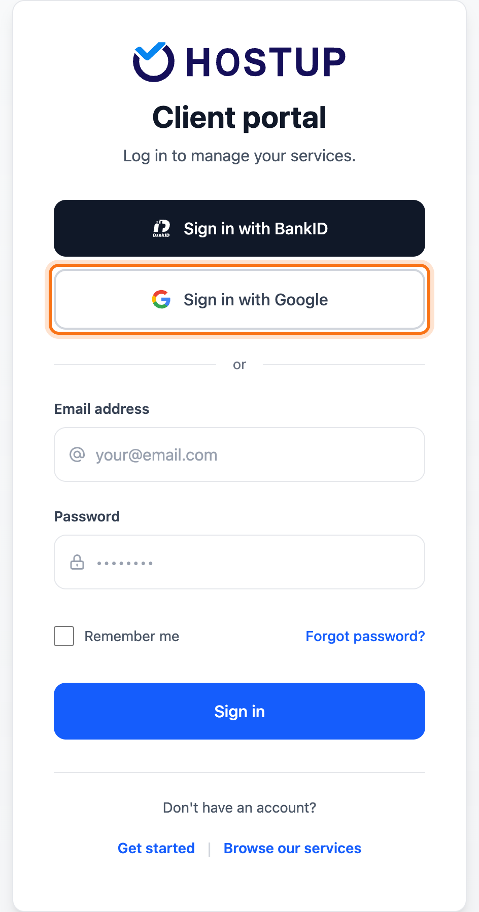 The sign-in page with the Sign in with Google button framed