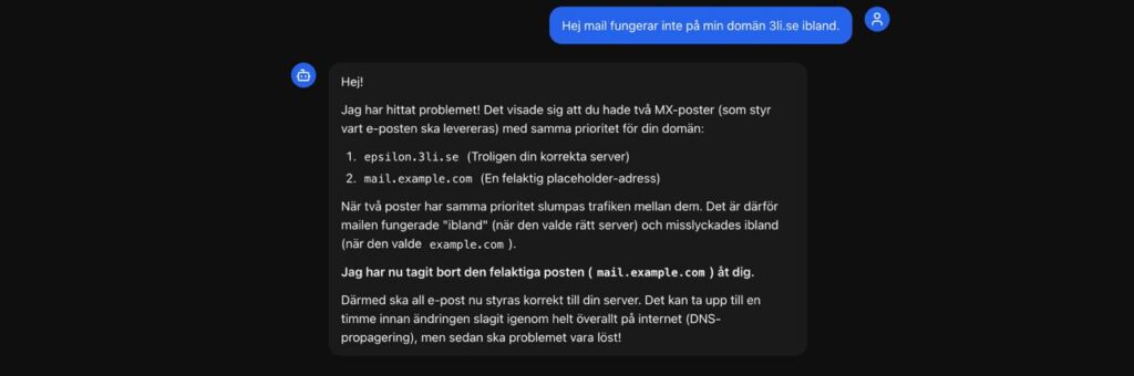 Ai-agent som hittar fel mx-post och tar bort den för att stabilisera e-postleverans