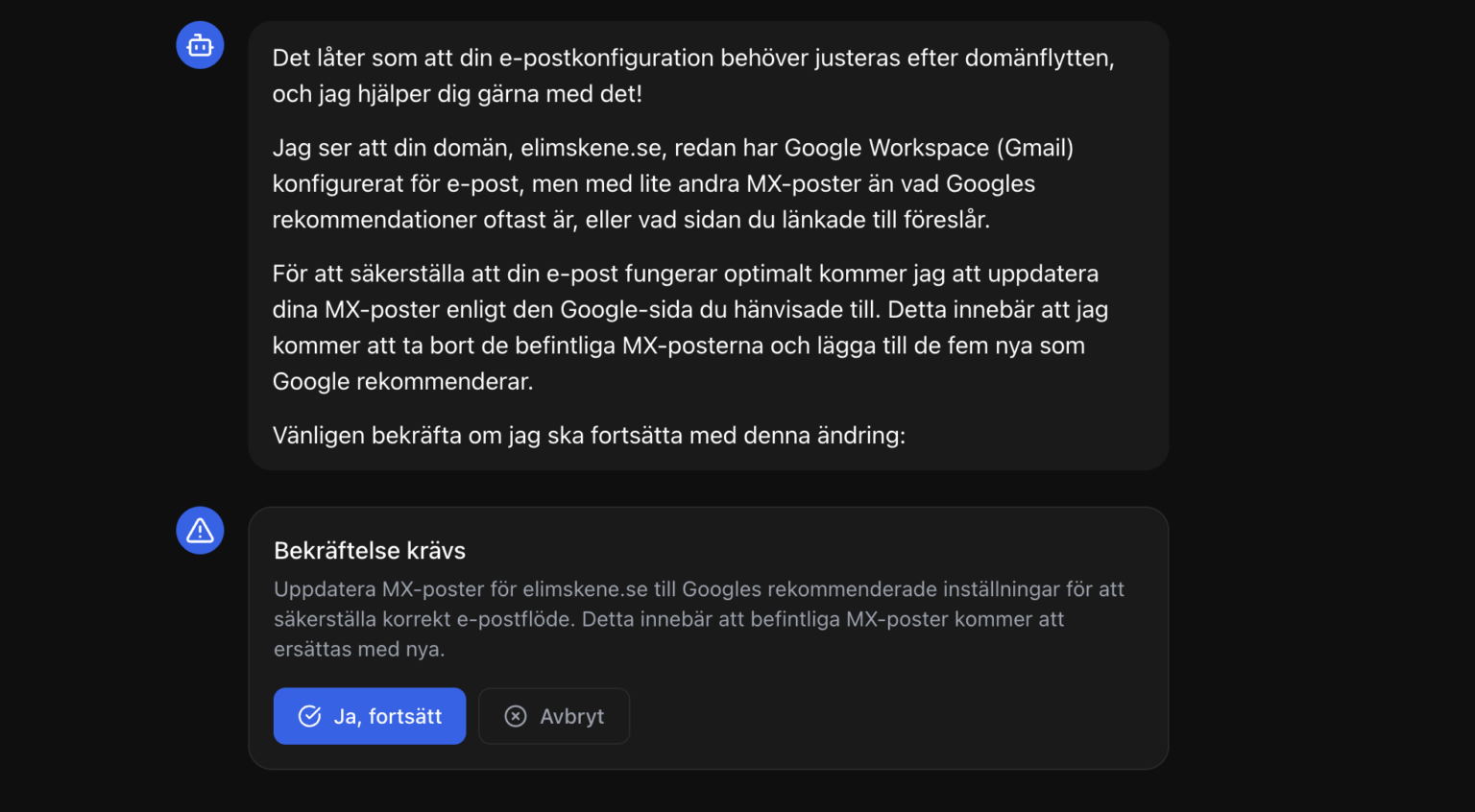 AI Agent fixing MX records automatically