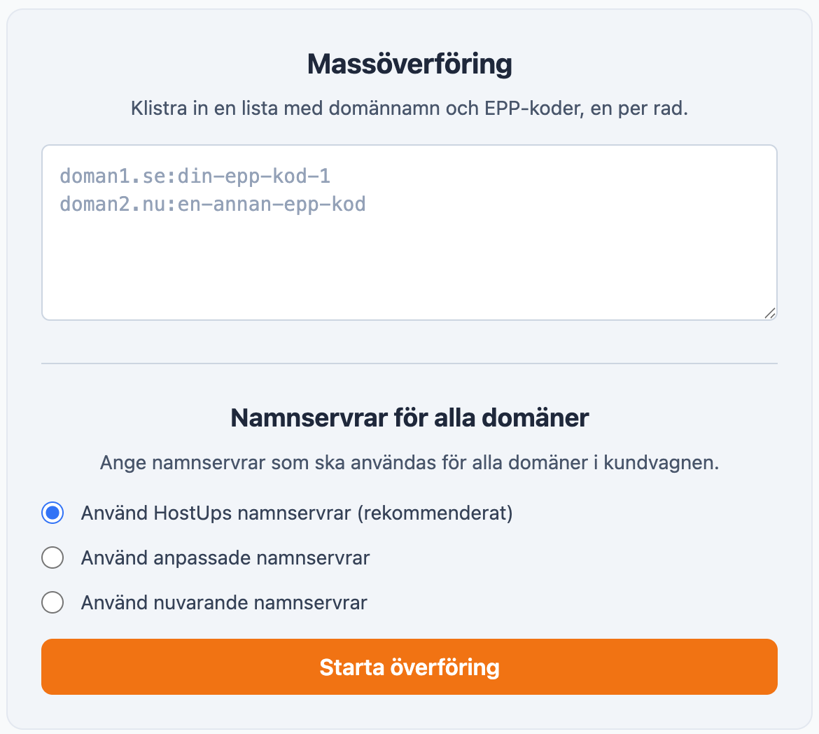 Masshantering av domänöverföring - screenshot