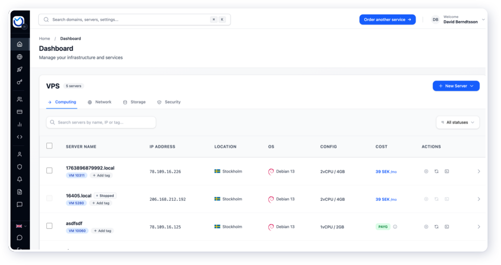 Centralized dashboard for all of your VPS.