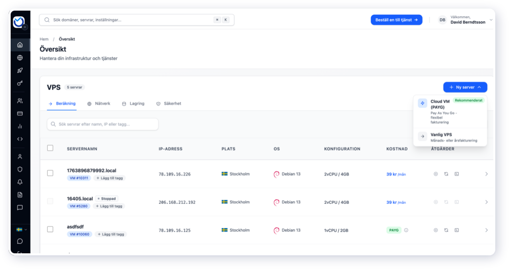Centraliserad dashboard för alla VPS.