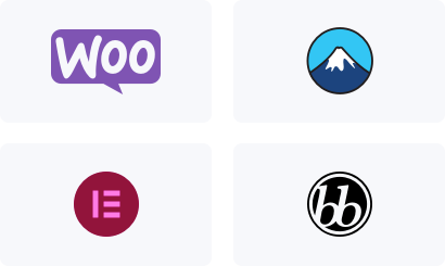 4 st plugin ikoner. WooCommerce, Contact form 7, Elementor samt BuddyPress